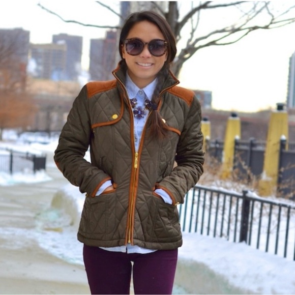 EUC Vince Camuto Quilted Green Elbow Patch Jacket Size Small - Picture 3 of 16